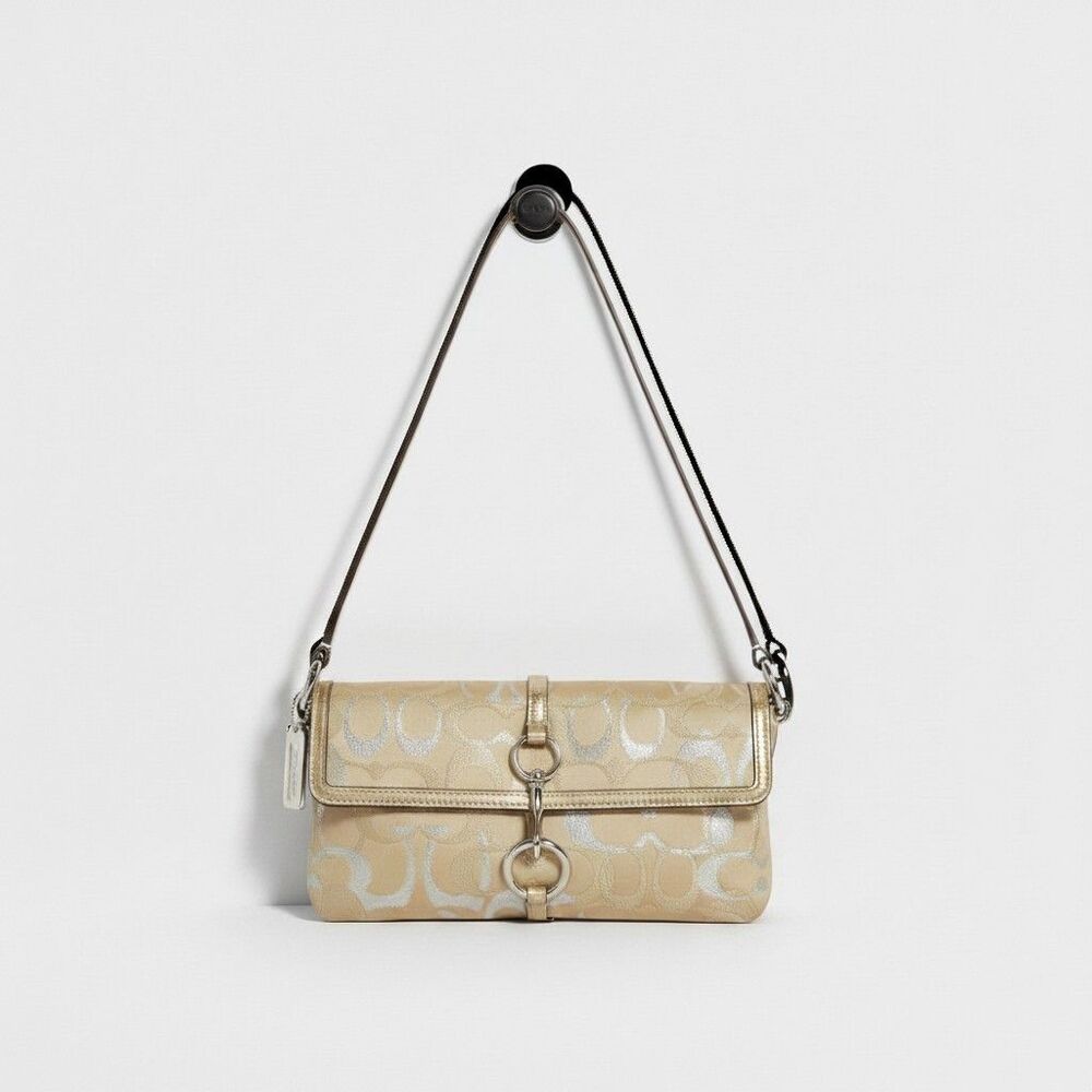 Coach Hamptons Signature Jacquard Flap shoulder bag, Gold Metallic "C" pattern